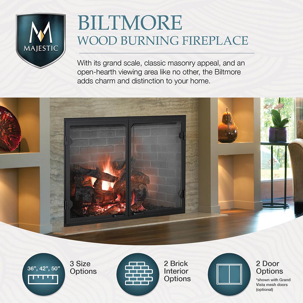 Majestic SB100 Biltmore 50-Inch Radiant Wood Burning Fireplace