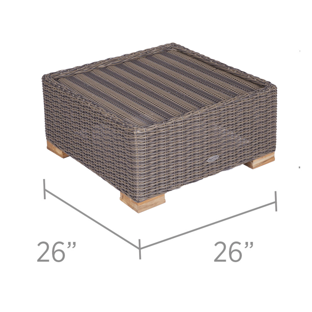 Woven wicker ottoman frame with no cushion, on wood feet