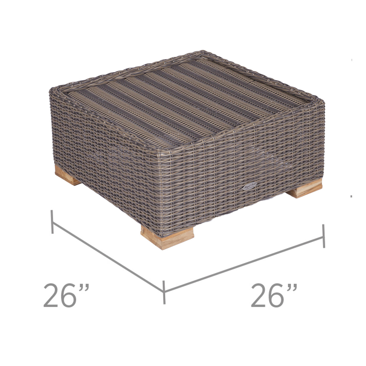 Woven wicker ottoman frame with no cushion, on wood feet