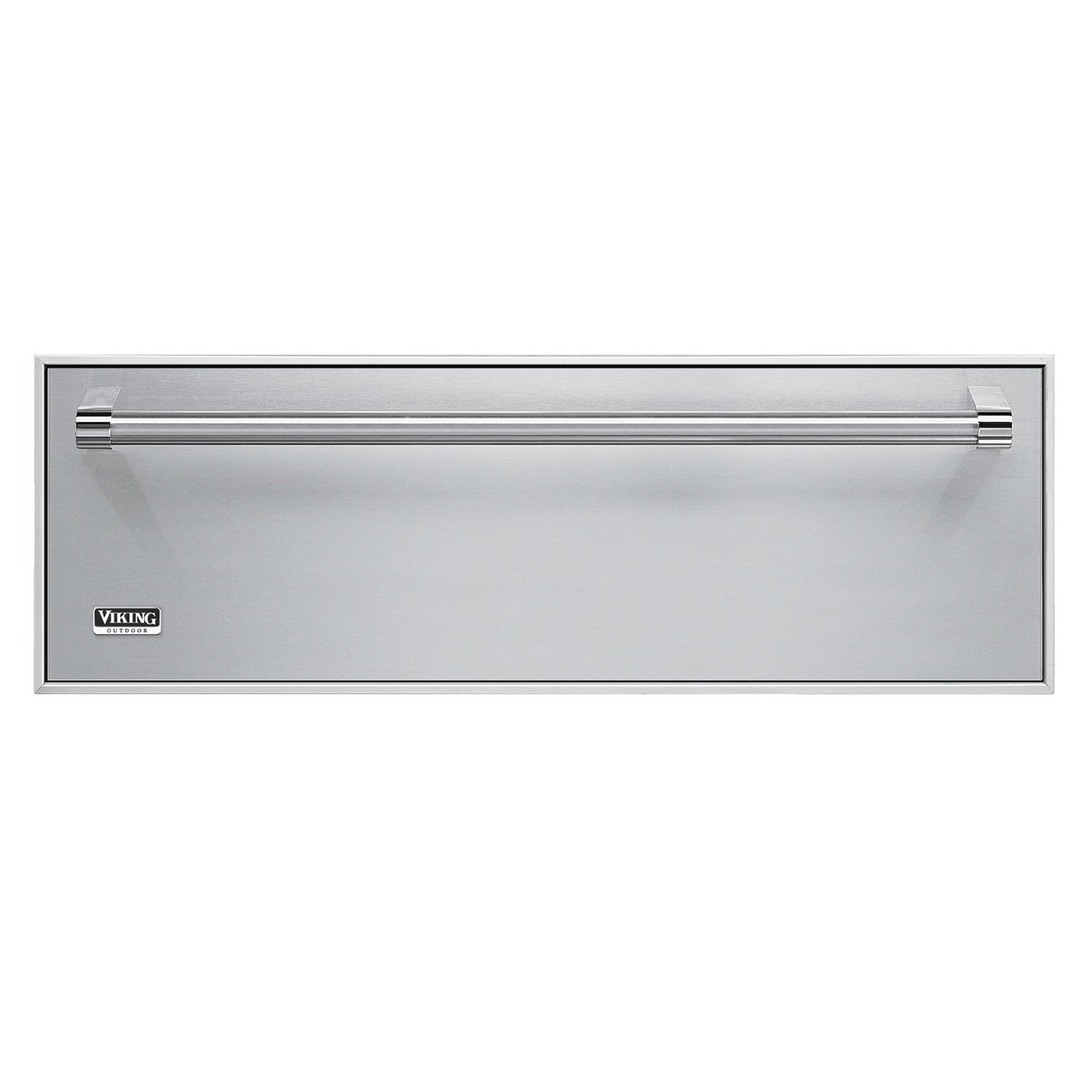 Viking stainless steel built-in storage drawer front with horizontal handle rails
