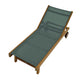 Teak chaise lounge chair with moss green sling seat and adjustable back, caster wheels