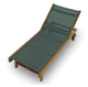 Teak sling lounge chair with moss green fabric sling and slatted wooden frame