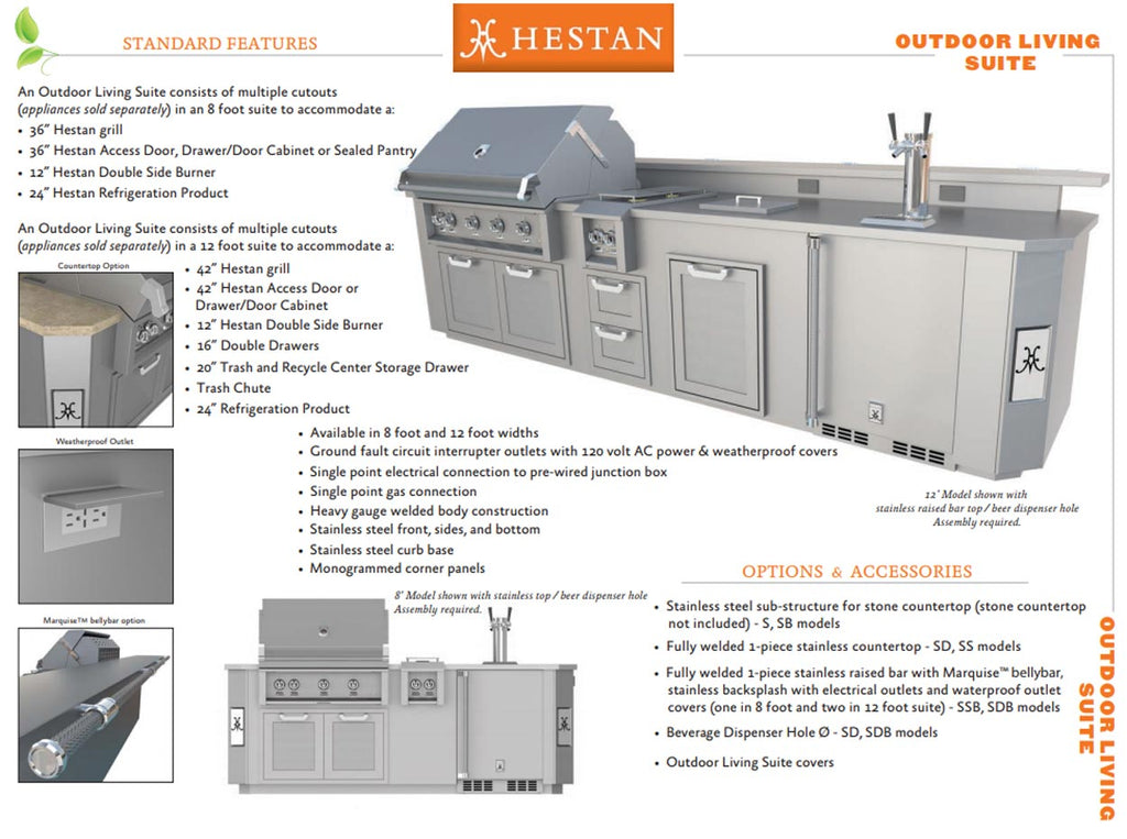 Outdoor grill island suite with stainless grill, drawers, and cabinet doors, light gray.