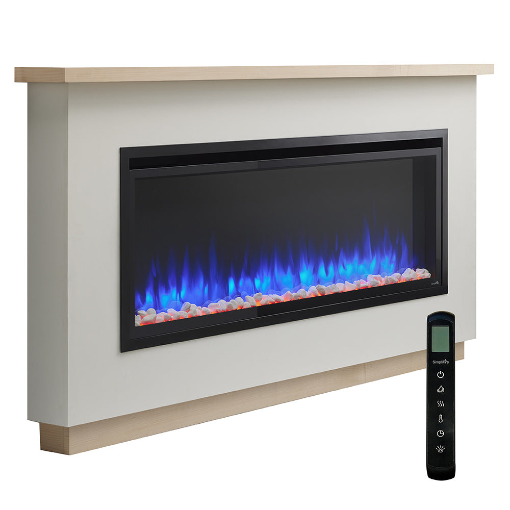 Electric fireplace mantel package with black linear firebox and remote control