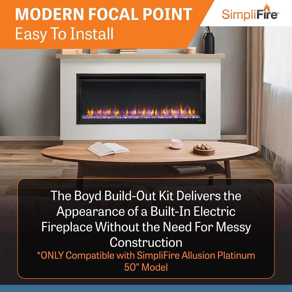 Electric fireplace mantel package with black linear firebox and faux flame insert