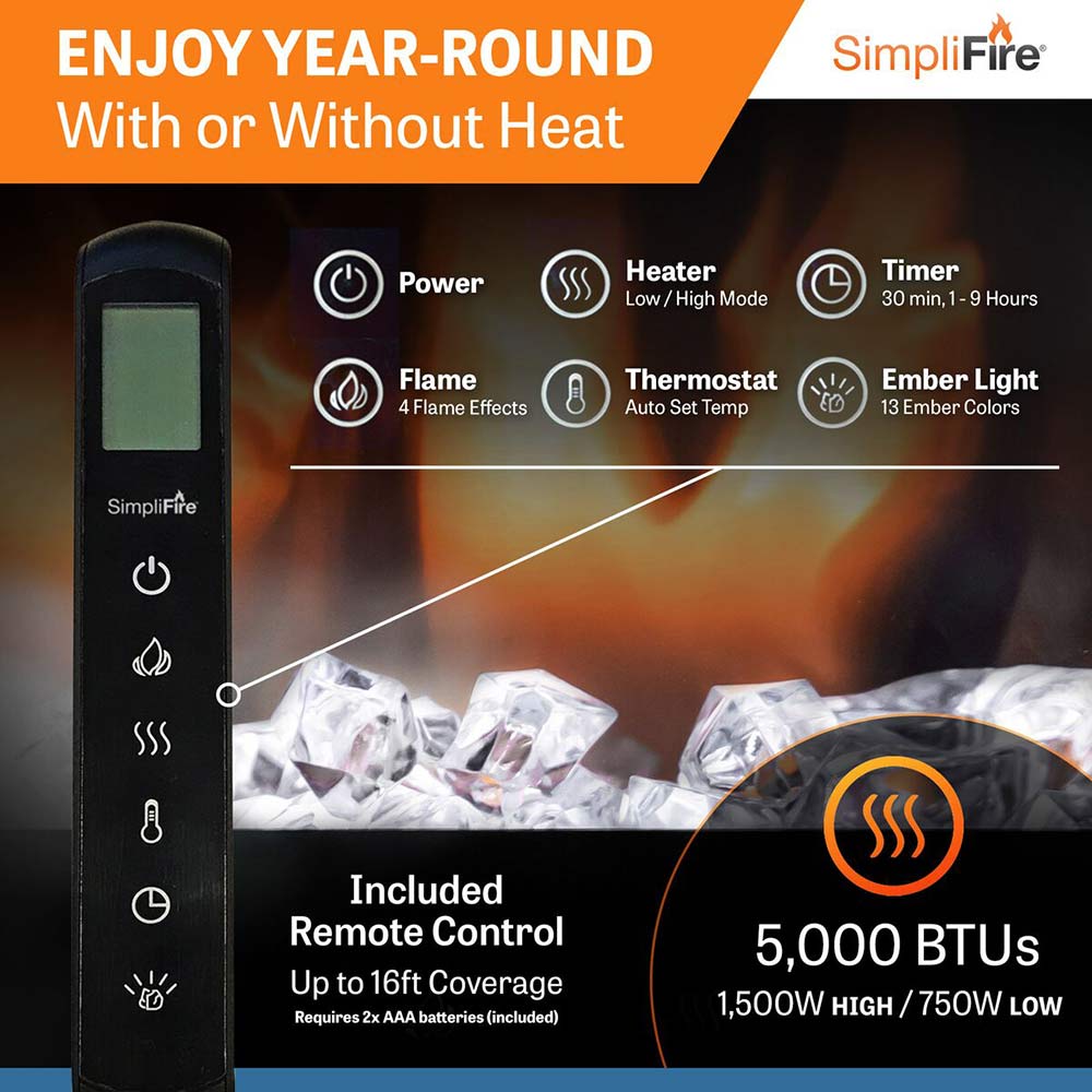 Handheld electric fireplace remote control with power and flame buttons