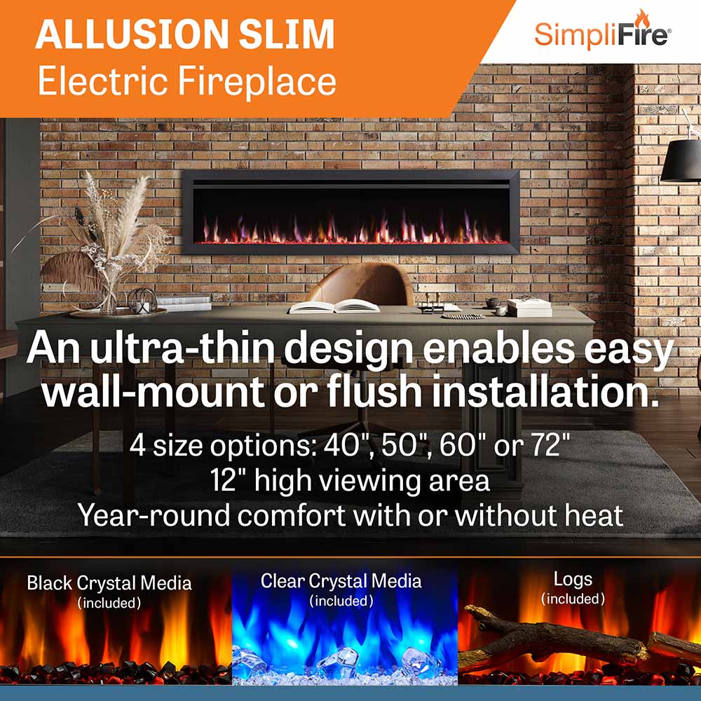 Ultra-thin wall-mounted electric fireplace with long horizontal flame window