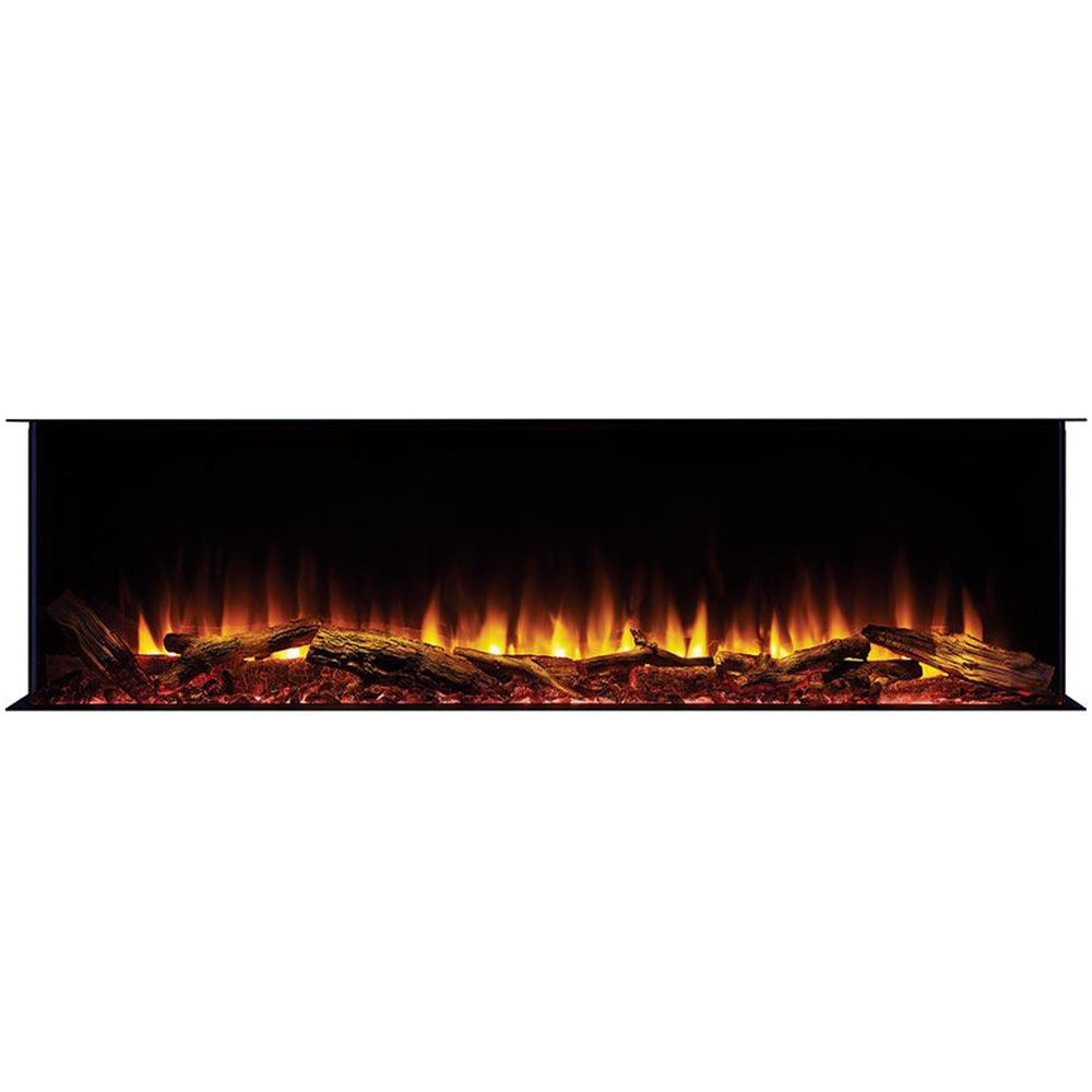 Electric fireplace log set with multiple logs and yellow flame row