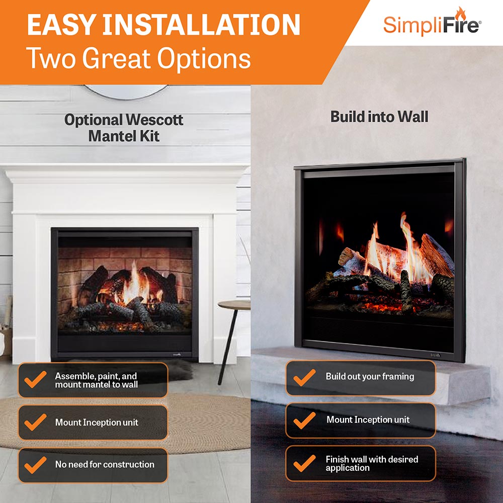 SimpliFire Inception 36-Inch Electric Fireplace Wescott Mantel Package (SF-INC36-MK-WS)