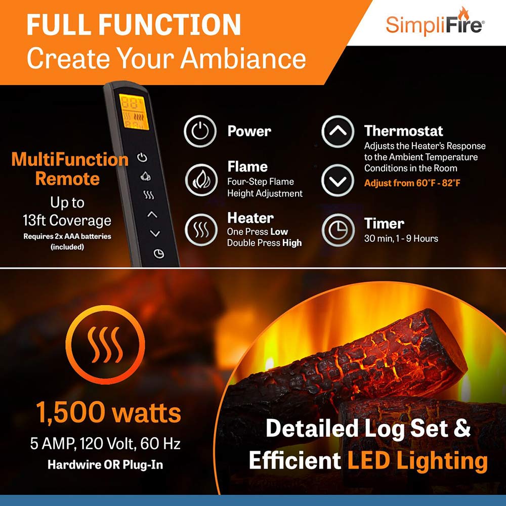 SimpliFire 25-Inch Built-In Electric Fireplace