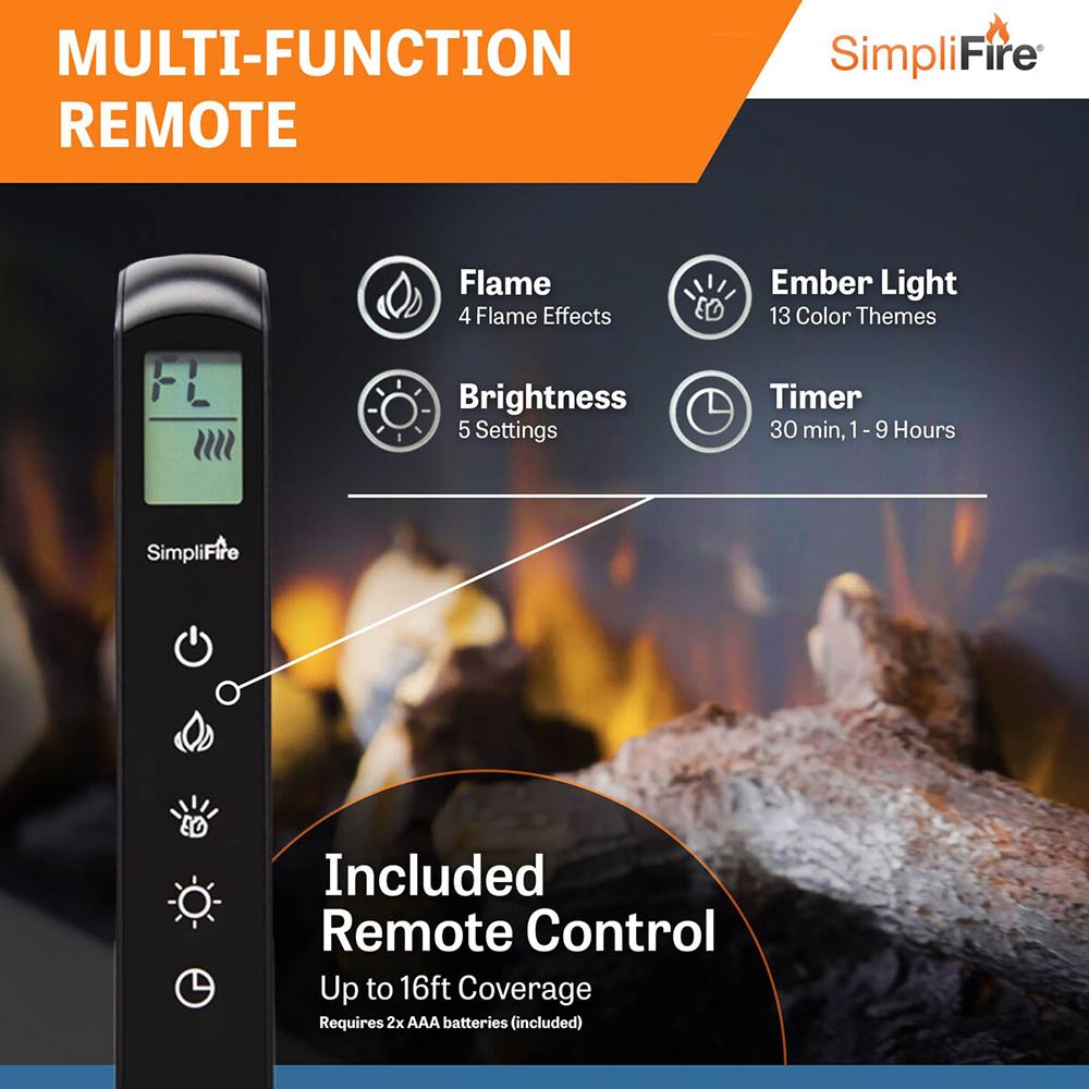 Multifunction remote control for electric fireplace with flame and ember settings