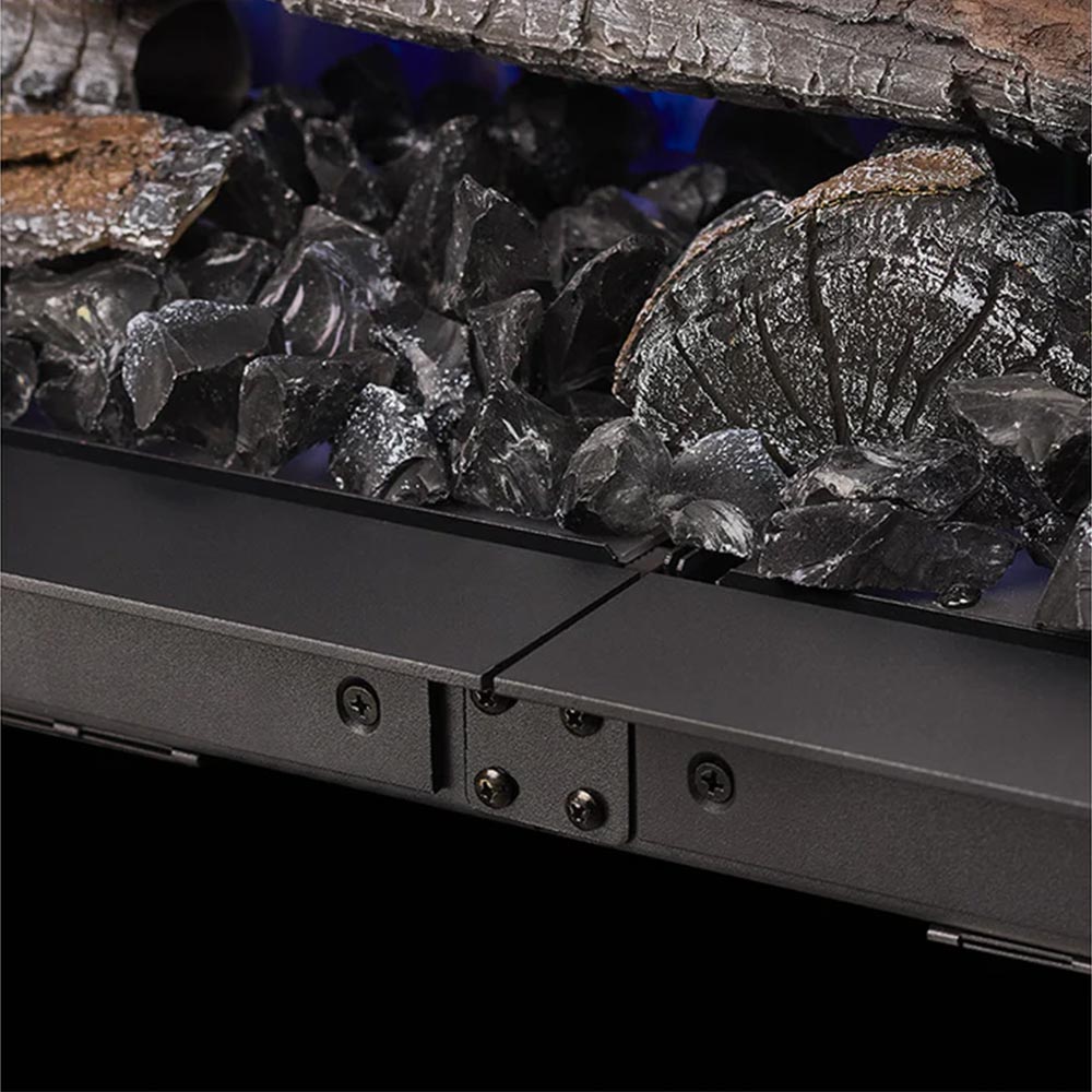 Electric fireplace linking kit bracket and connector plates, dark gray metal