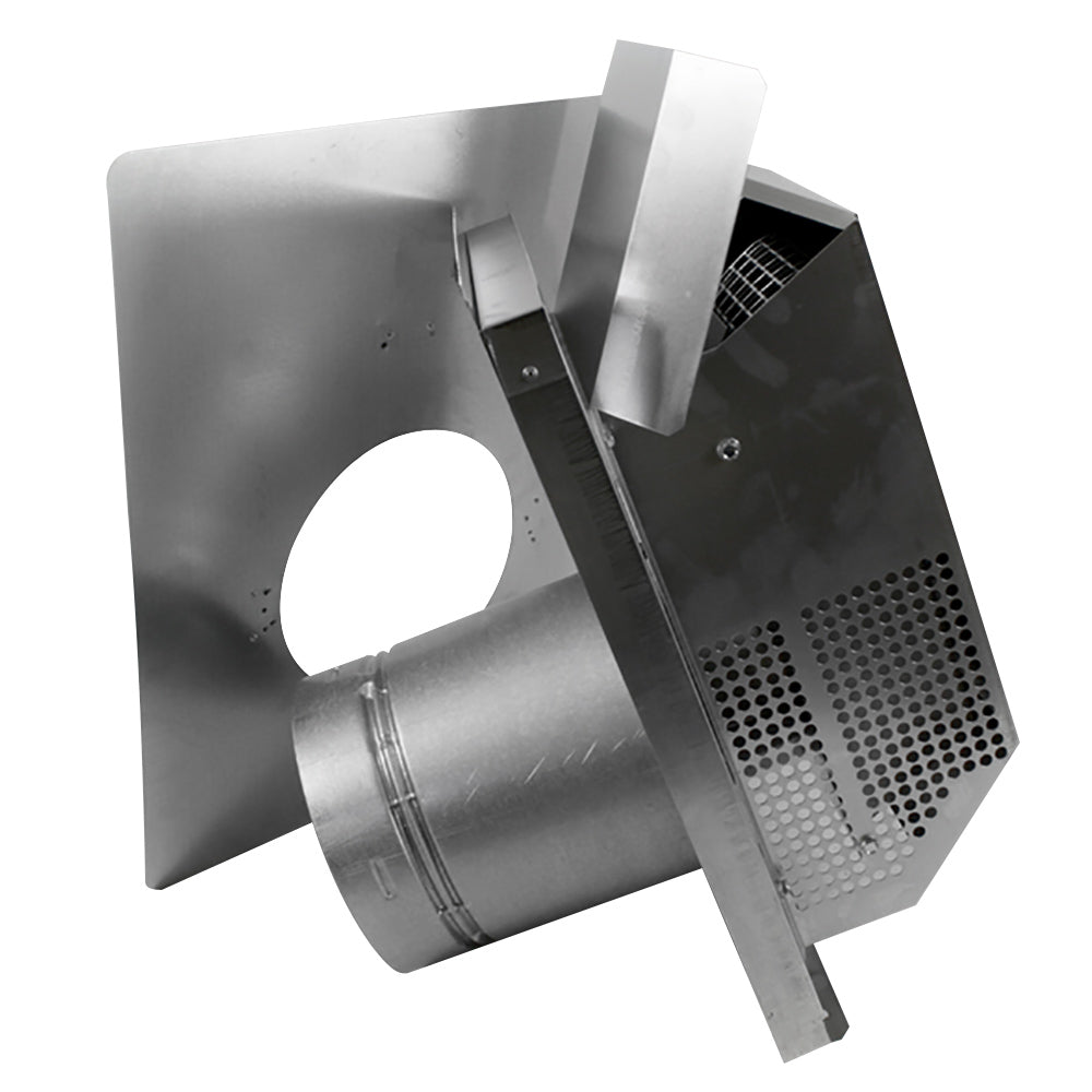 Horizontal direct vent termination kit with metal plate and perforated mesh screen