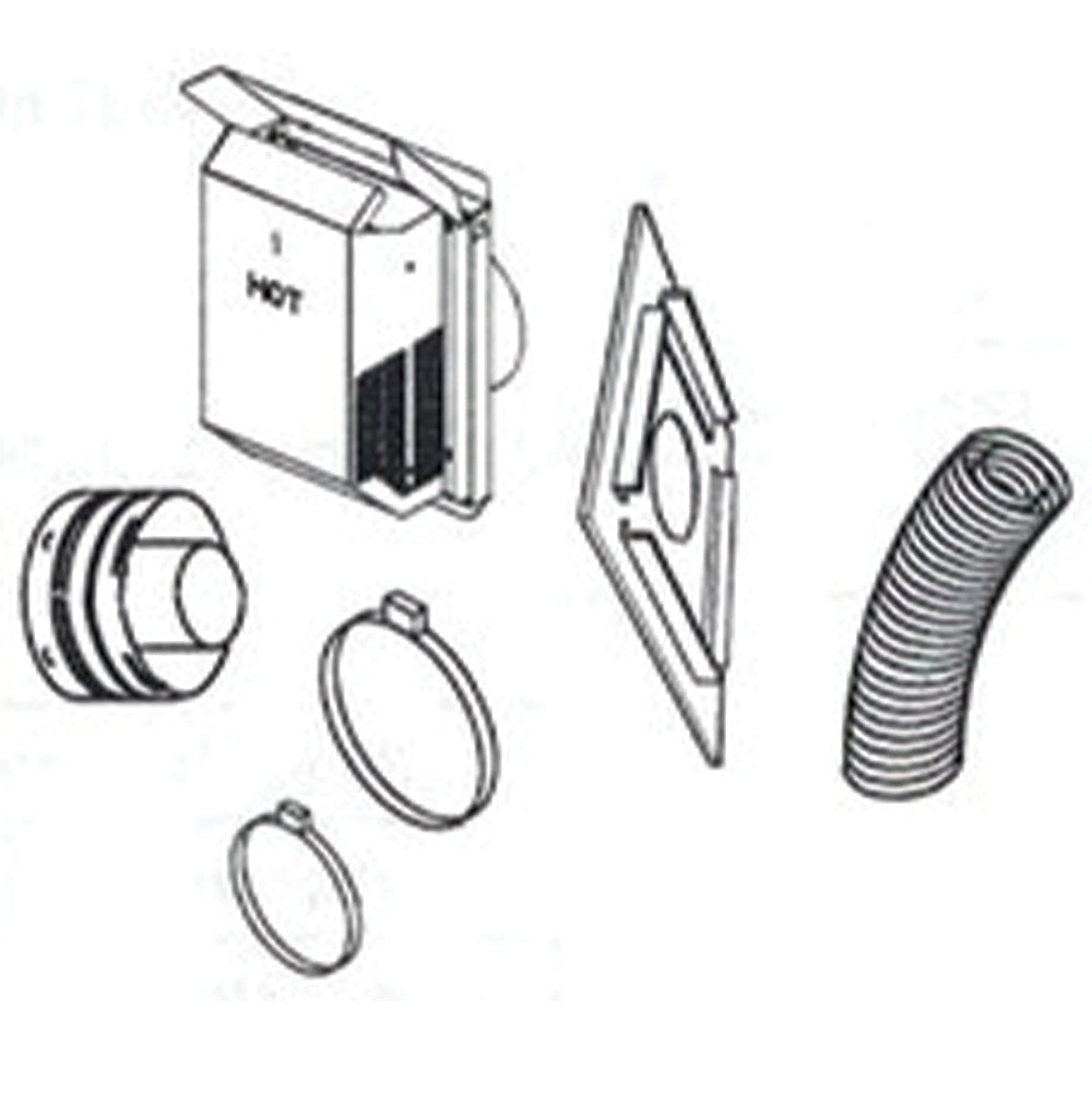Vent termination kit components with flexible corrugated hose and sealing rings