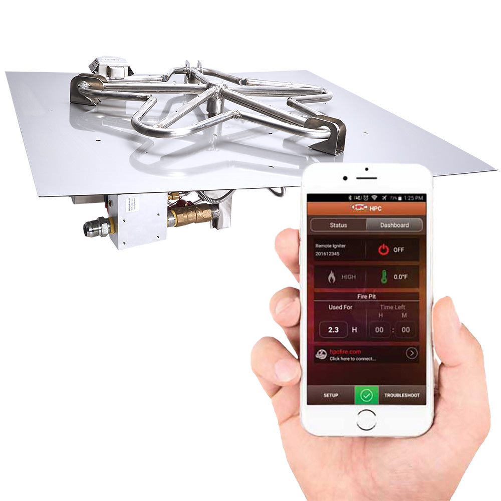 HPC Fire Penta Electronic Ignition Gas Fire Pit Kit with Square Flat Pan