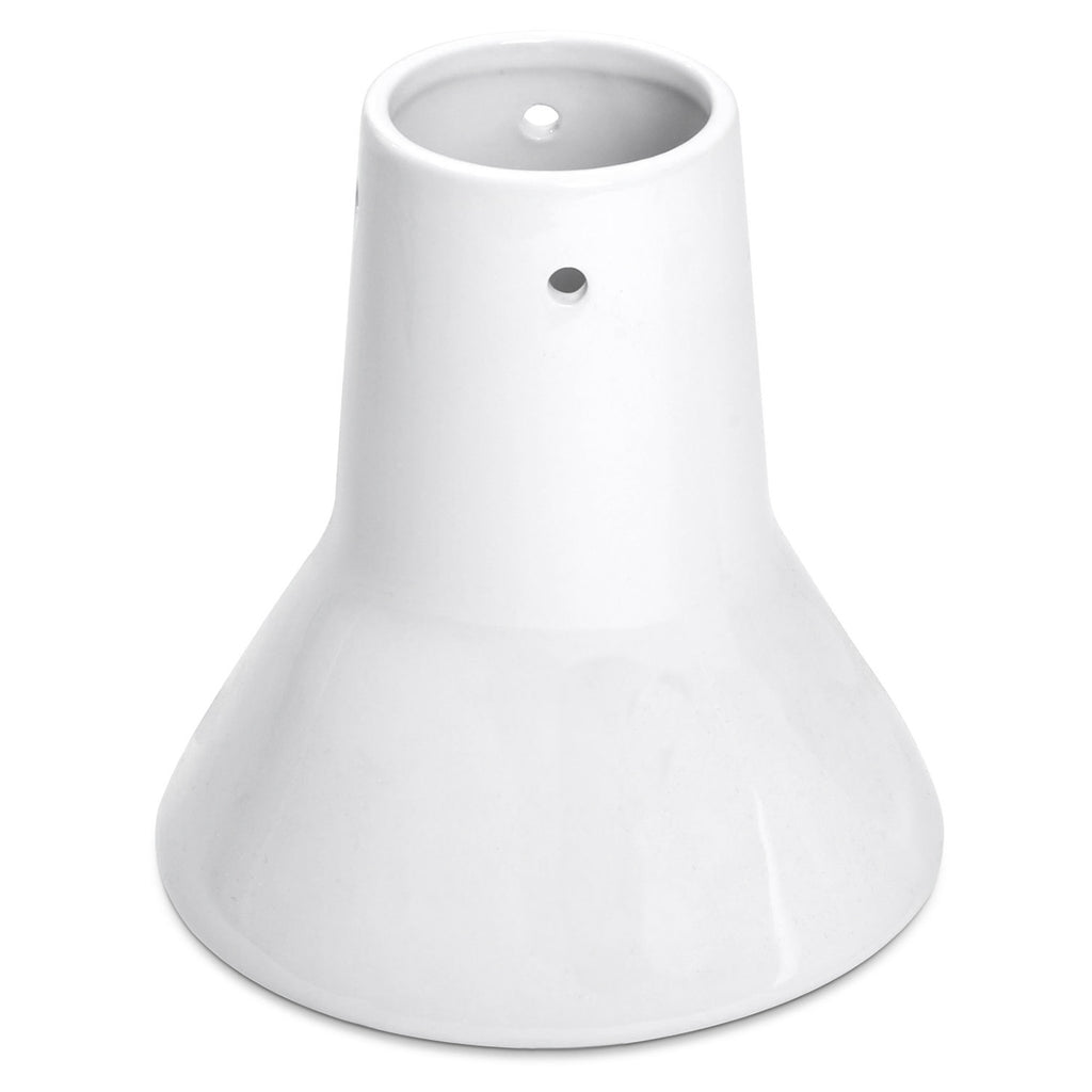 Ceramic turkey setter base in white with round opening on top