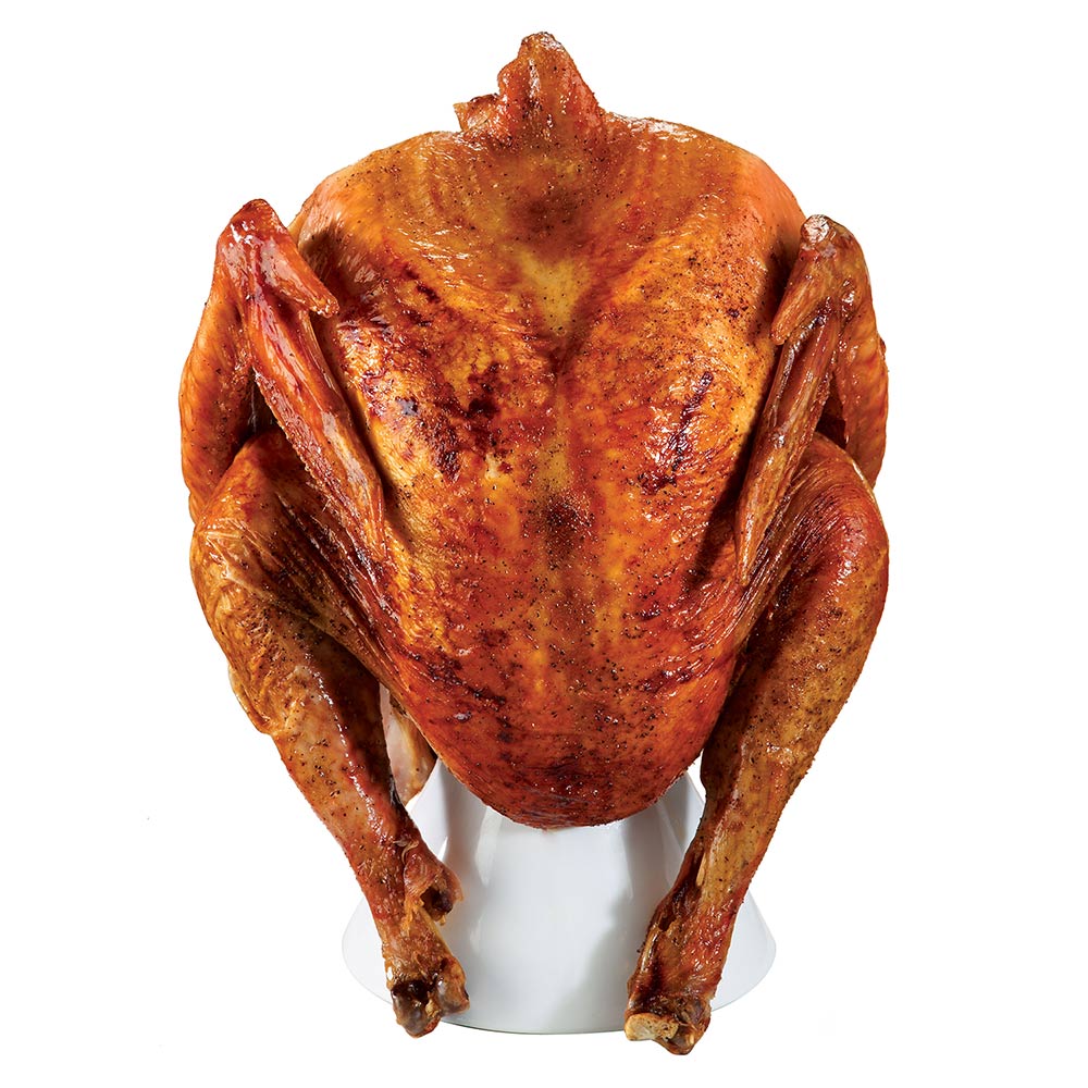 Ceramic turkey setter with orange-brown speckled finish and curved wings