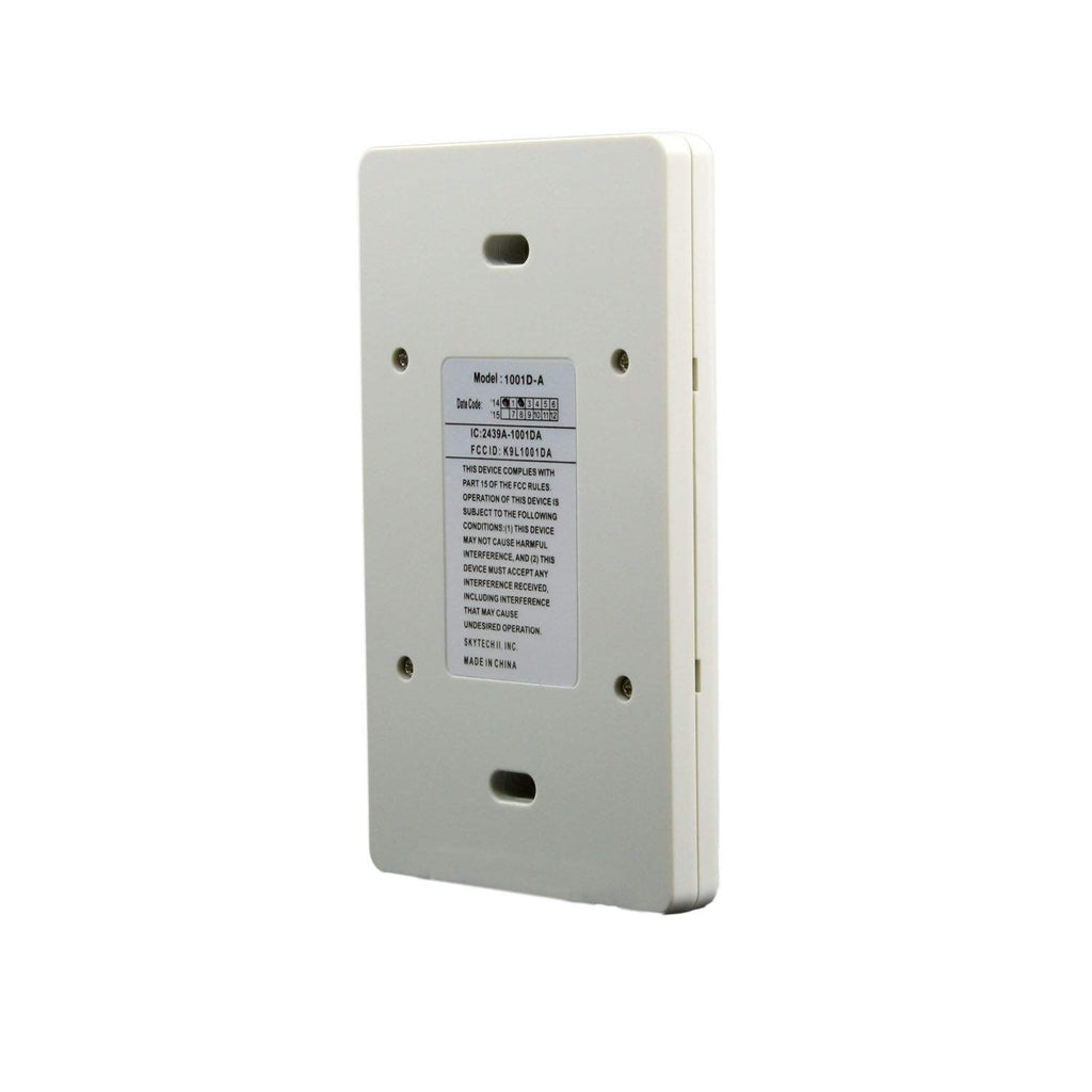 Wireless fireplace remote control back panel with label and mounting screw holes, white