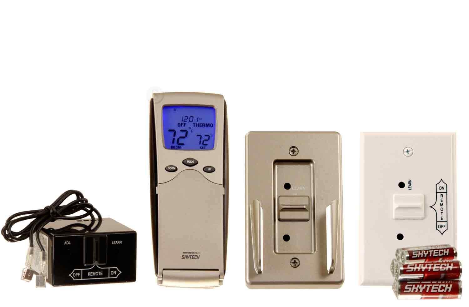 Fireplace remote kit with programmable remote, receiver, and wall-mounted switch