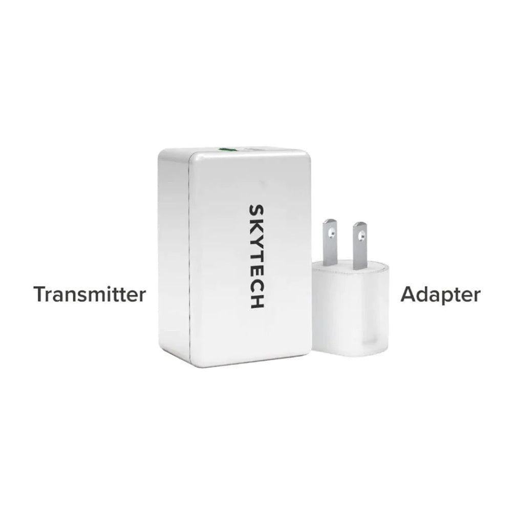 Smart home fireplace remote transmitter cube with two-prong wall adapter, white