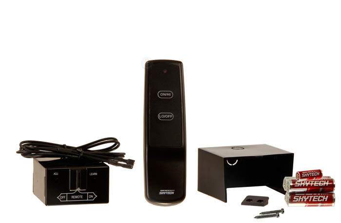 Skytech fireplace remote kit with handheld remote, control box, wiring and mounting parts