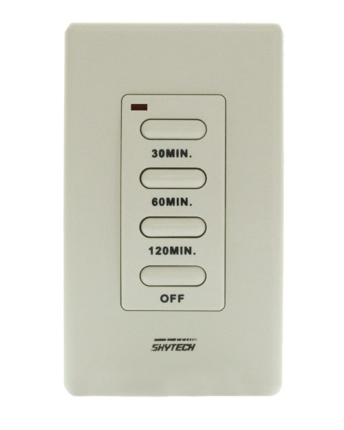 Wall-mounted timer control with 30/60/120 min and OFF buttons, beige housing