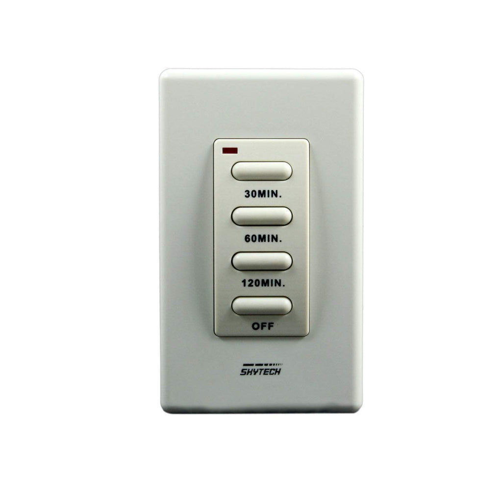 Transmitter remote in light gray with timer buttons 30min, 60min, 120min, and OFF