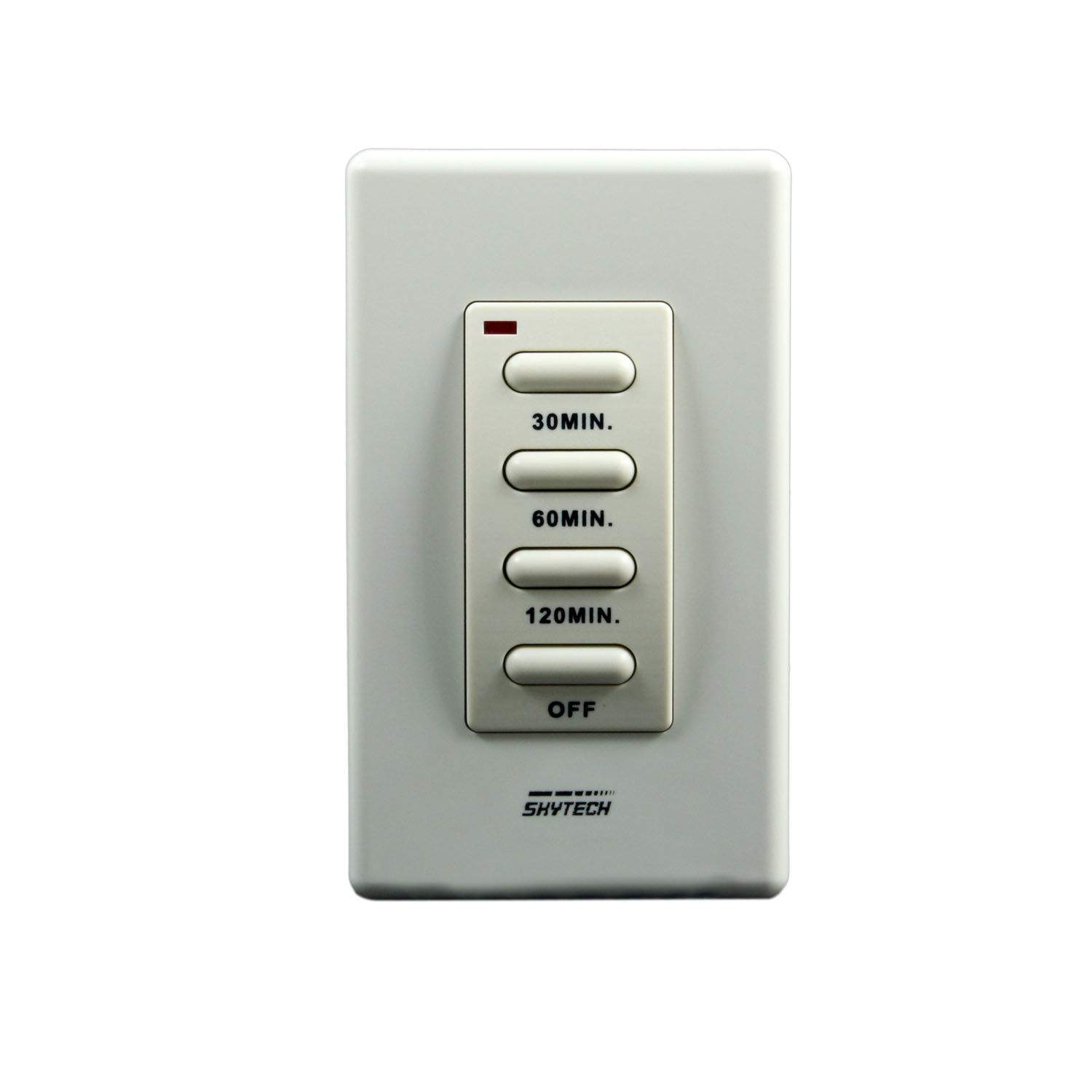 Transmitter remote in light gray with timer buttons 30min, 60min, 120min, and OFF