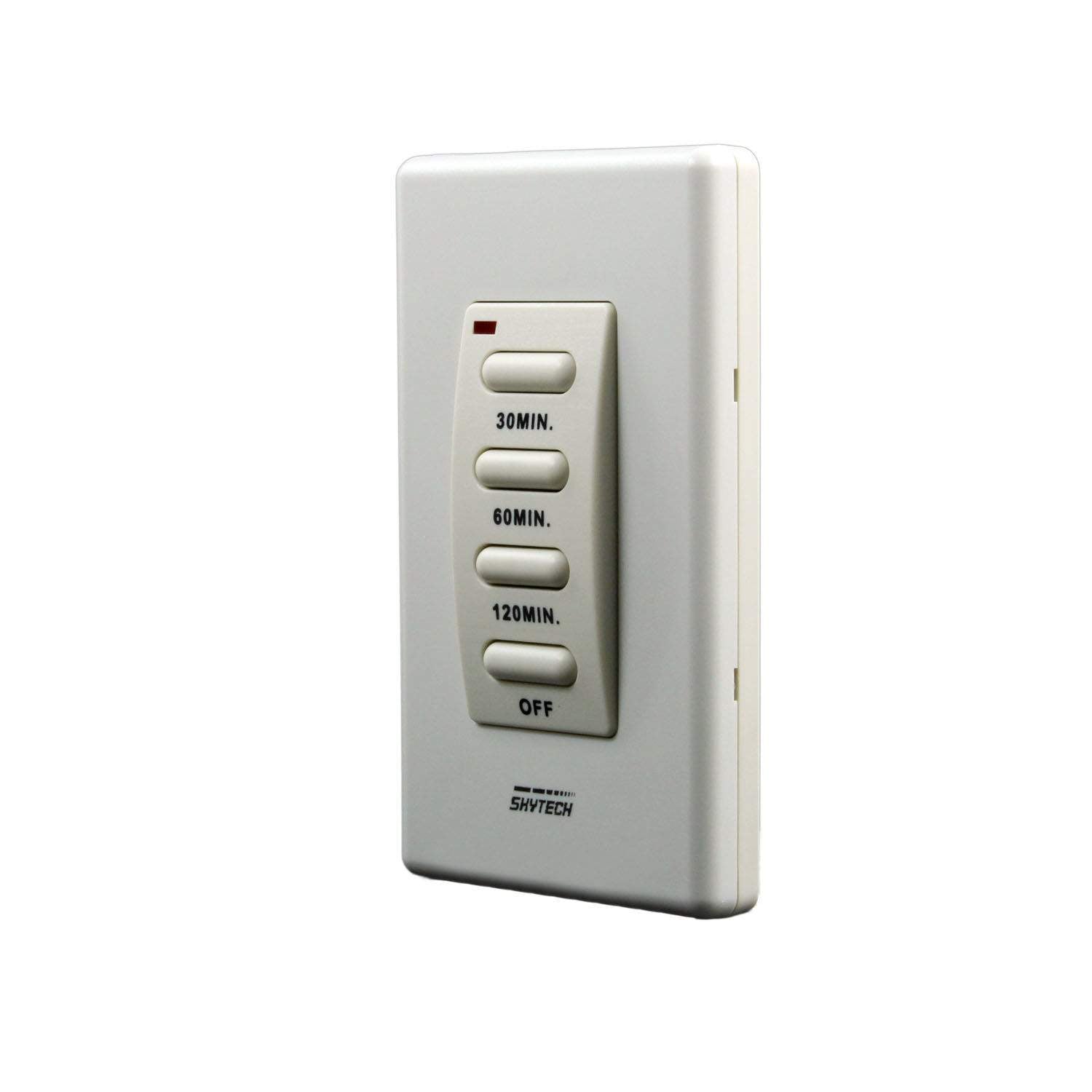 Wall mounted timer remote control in side view, white casing with control panel