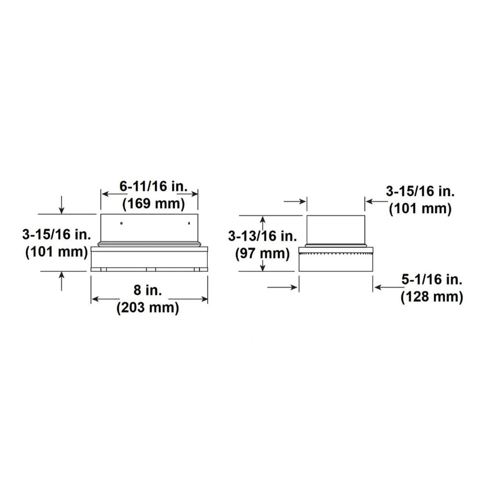 SLP to DVP adapter diagram with 8 in width and 3-15/16 in height