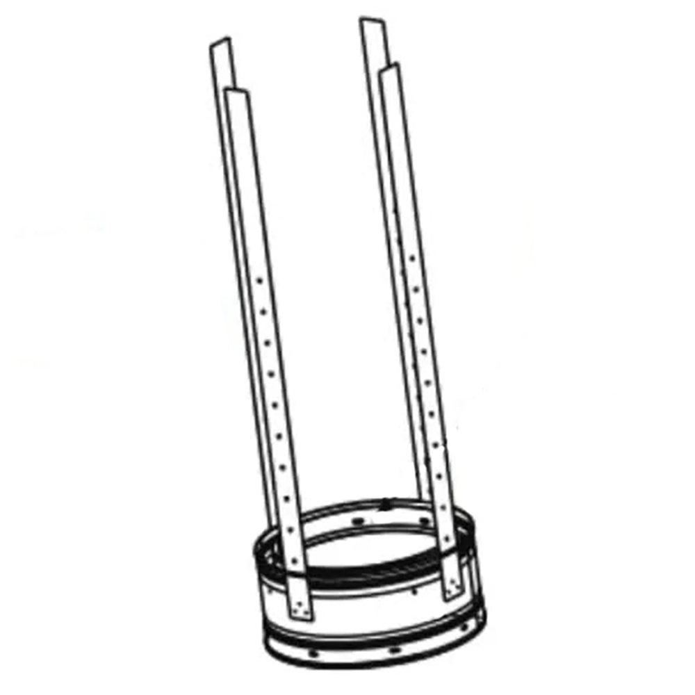 Metal chimney stabilizer with two legs and round base ring, black finish.