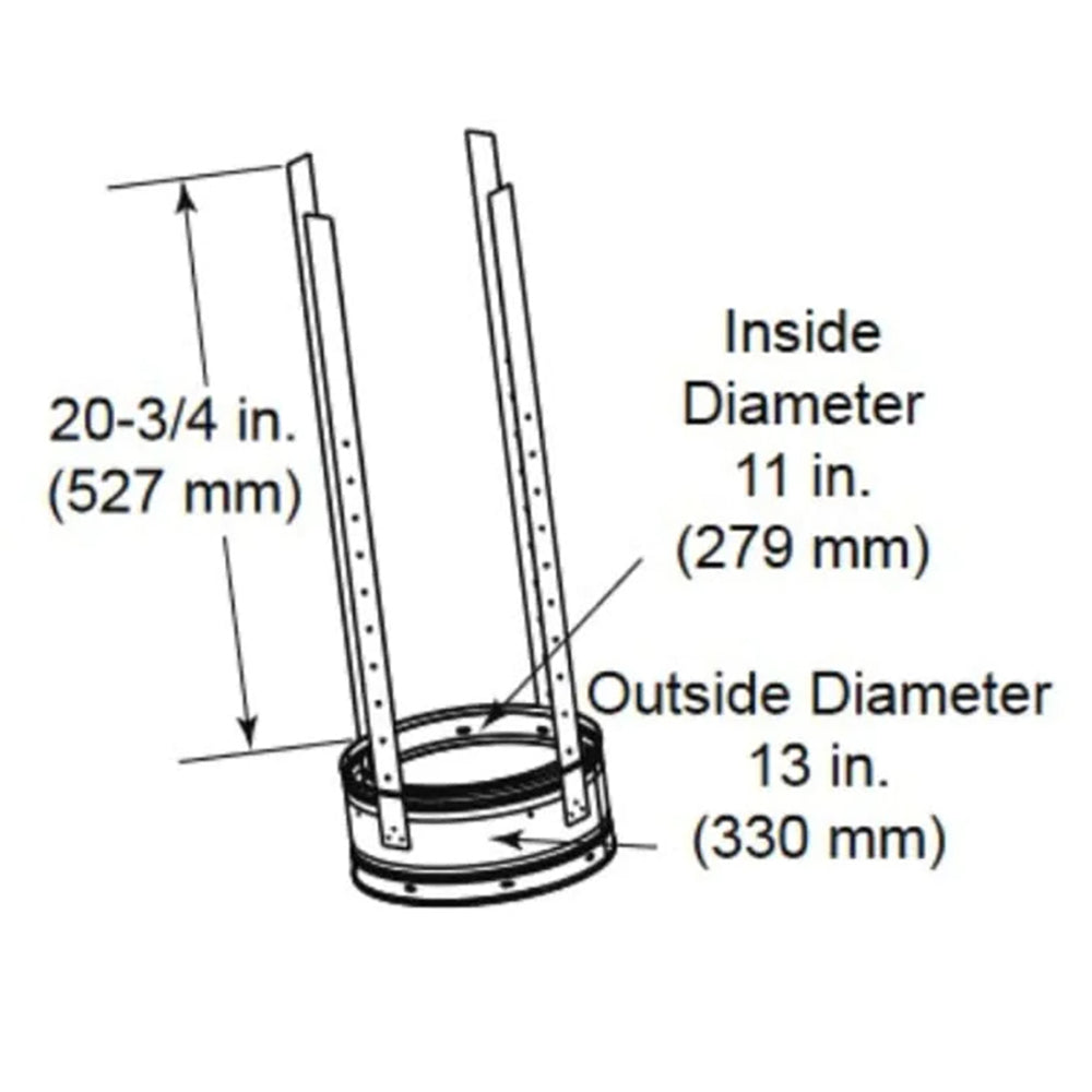 Chimney stabilizer with inner/outer diameter labels and 20-3/4 in height.