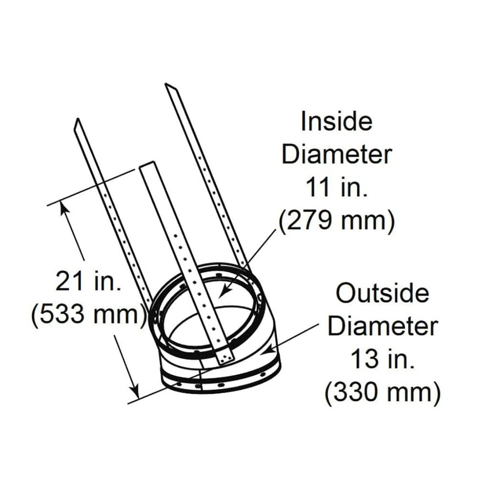 Offset elbow and return fitting diagram with two vertical inlet pipes and circular base