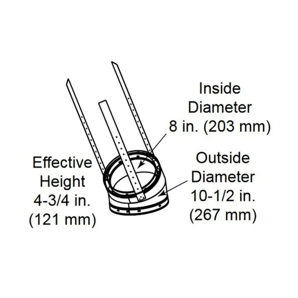 Offset elbow return pipe: inside Ø8 in (203 mm), outside Ø10-1/2 in (267 mm)