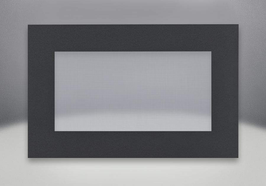 Black decorative fireplace surround panel with rectangular inner opening