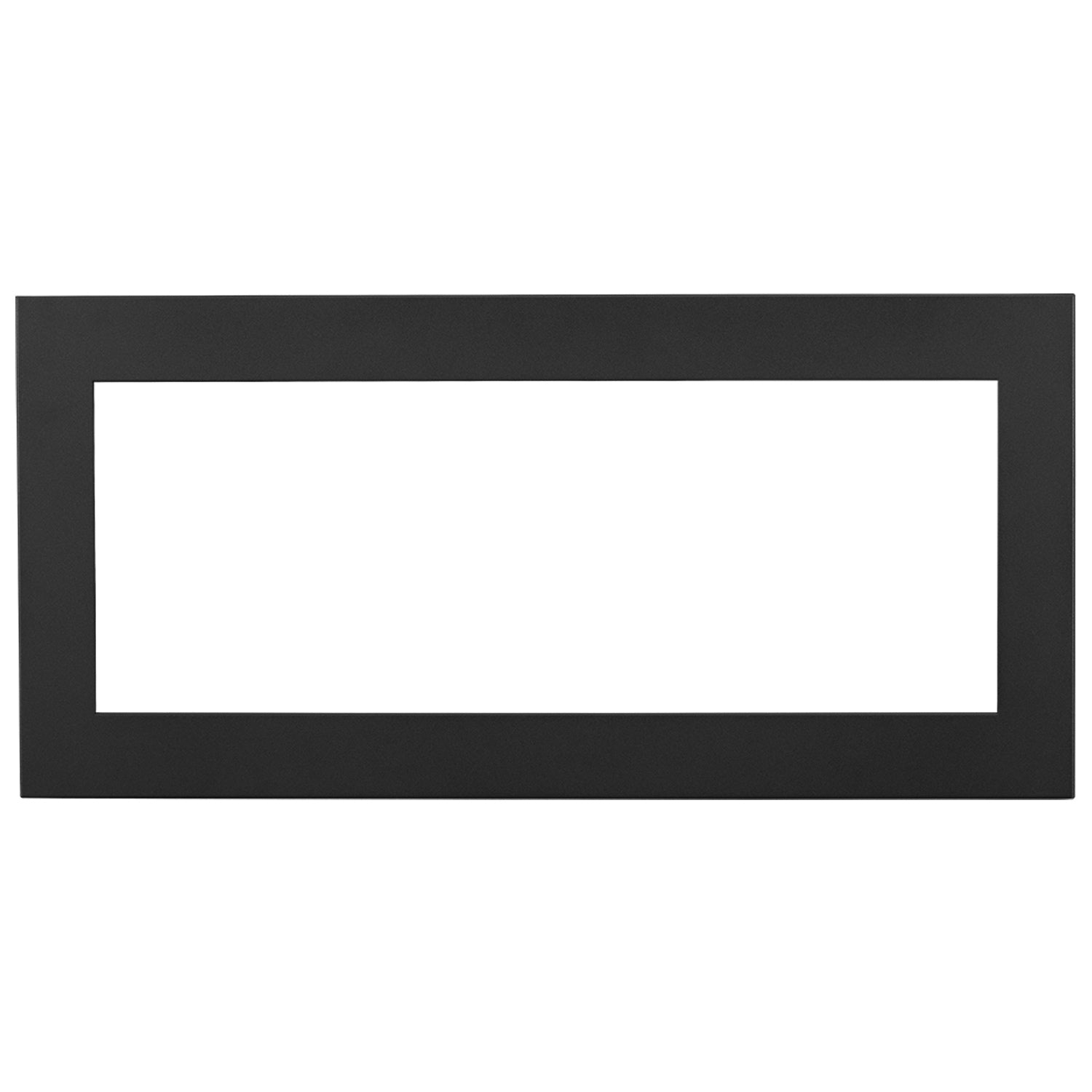Black fireplace surround frame with rectangular opening