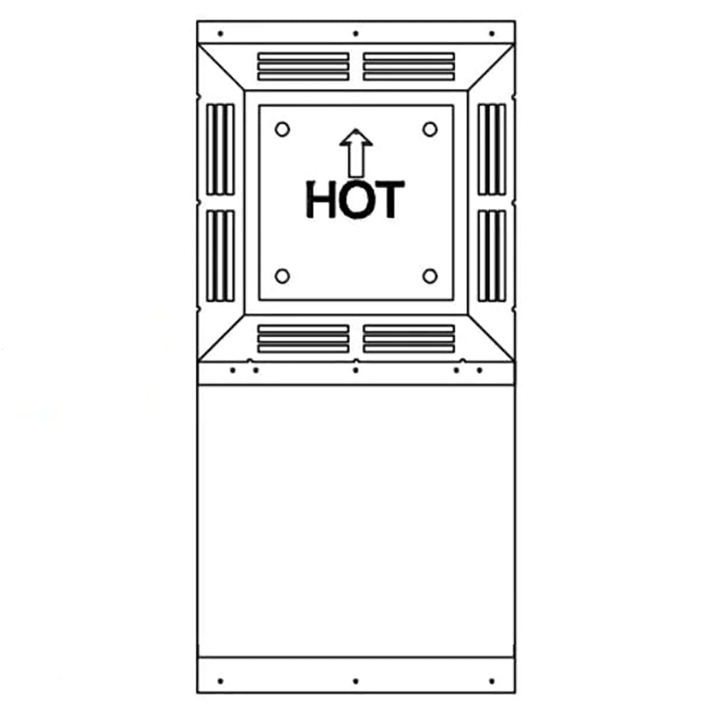 Vertical rise snorkel cap with firestop, HOT label and vented top, schematic front view