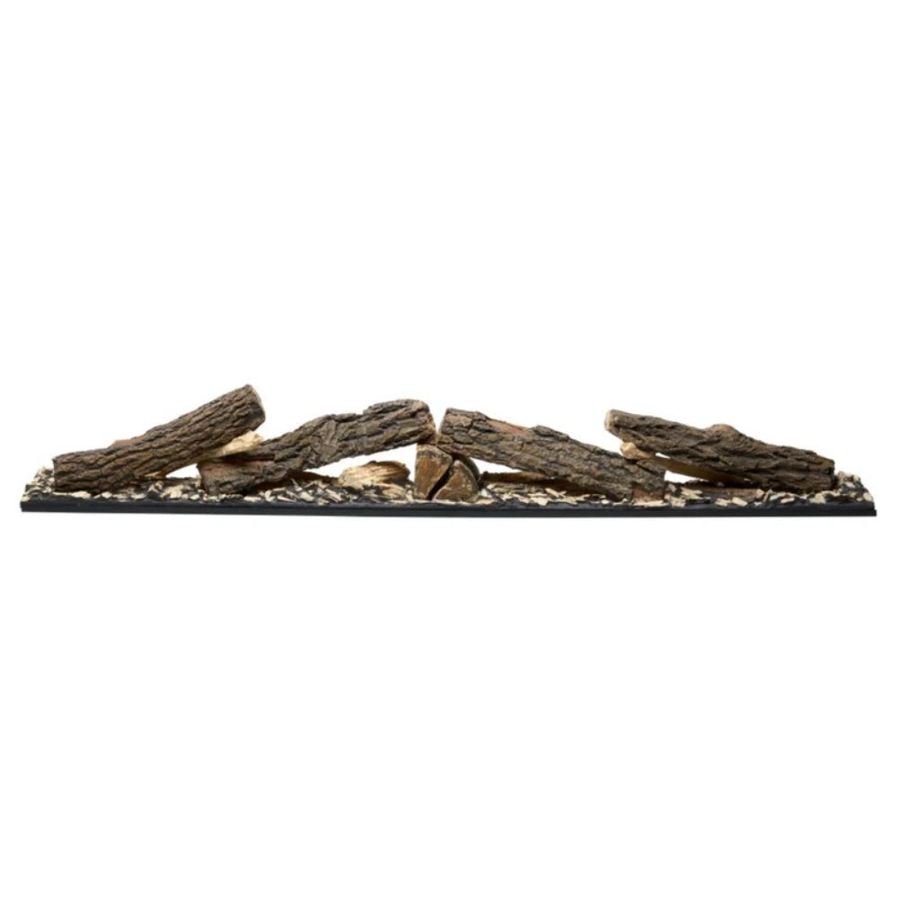 Molded split logset with dark brown logs on a black base, full-length view