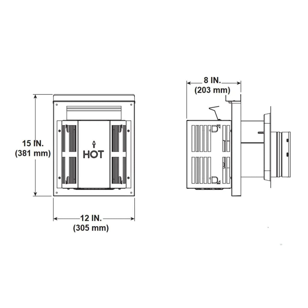 Majestic horizontal high-wind trapezoid termination cap, side view with dimensions