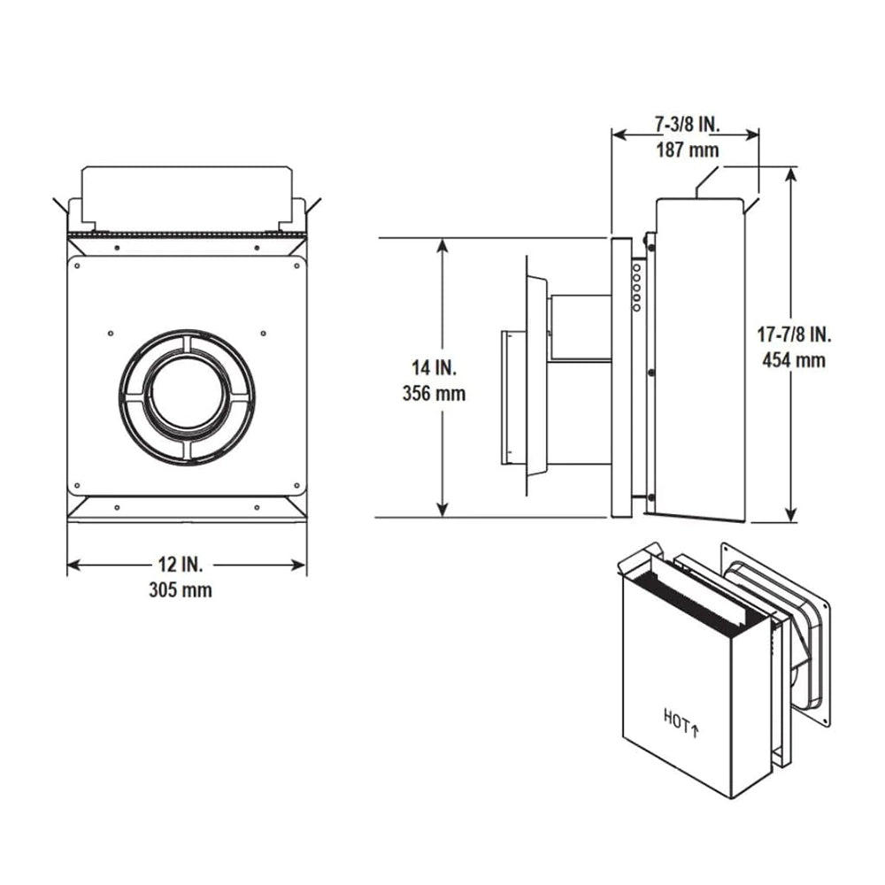 Horizontal snorkel cap diagram with front circular opening and rectangular body