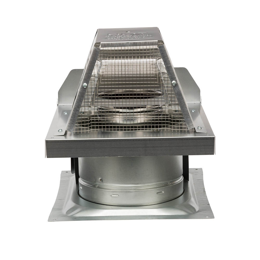 Metal chimney termination cap with short flue and front mesh spark screen