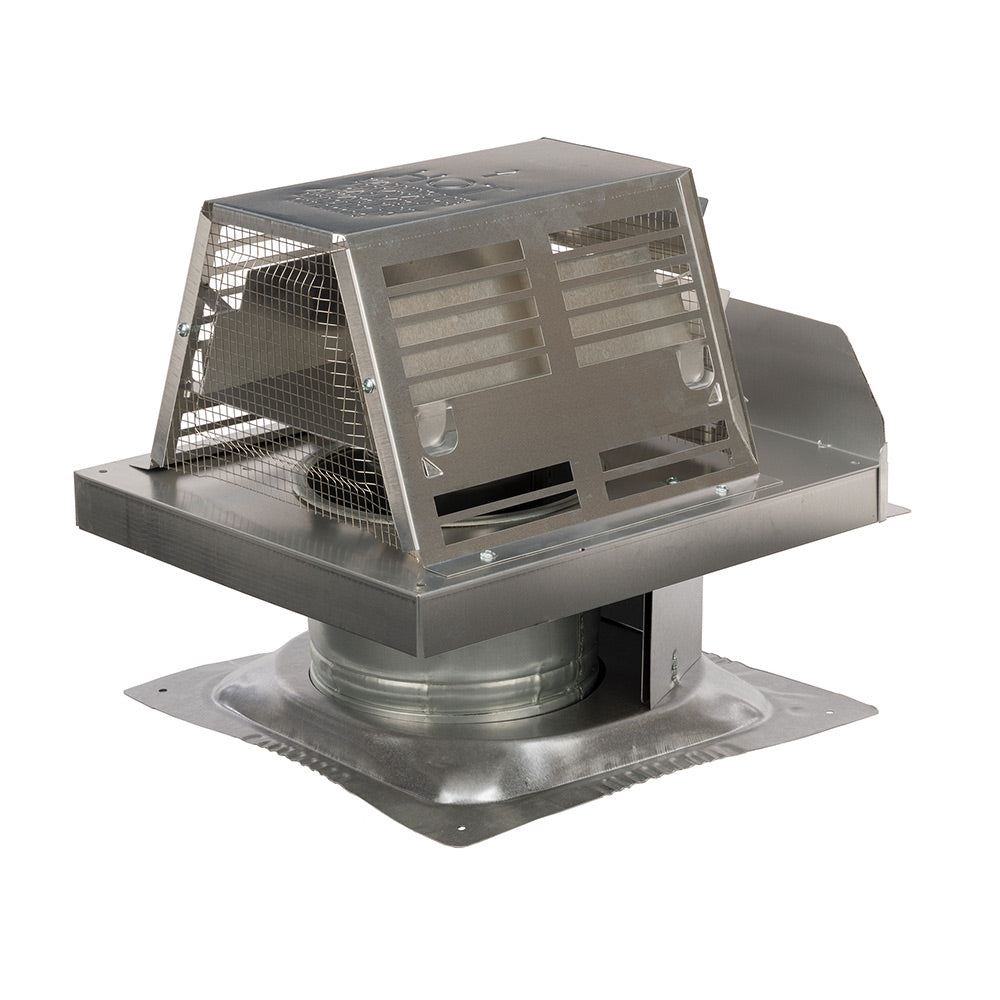 Metal chimney termination cap with short flue, side mesh panels and flue collar