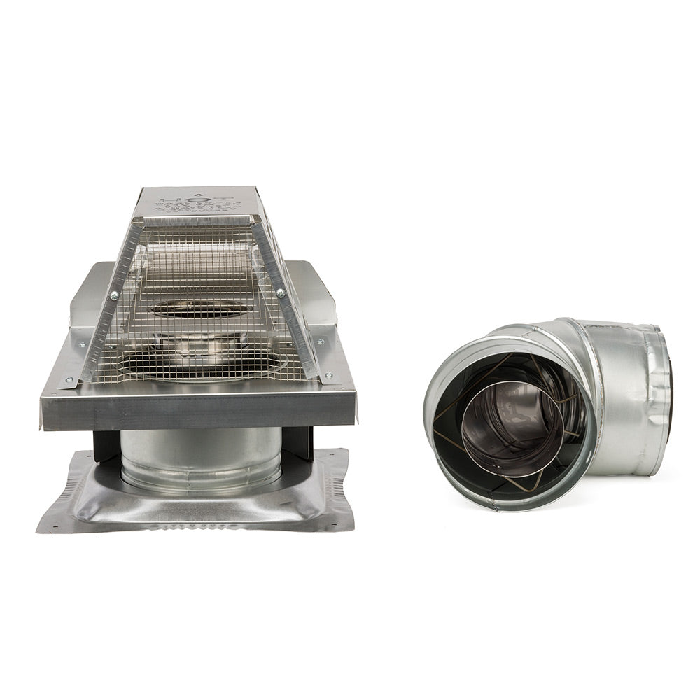 Metal chimney termination cap with short flue plus matching round flue duct section