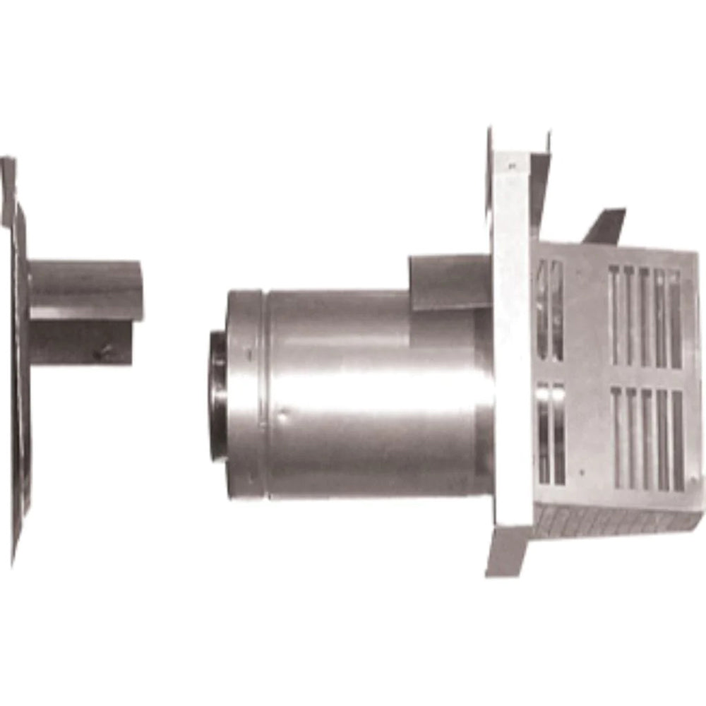 Horizontal flue termination kit with short flue pipe and wall vent cap, metal heat shield