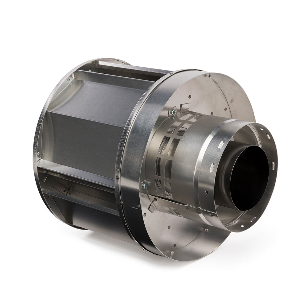 Galvanized metal chimney termination cap with storm collar, side view and outlet