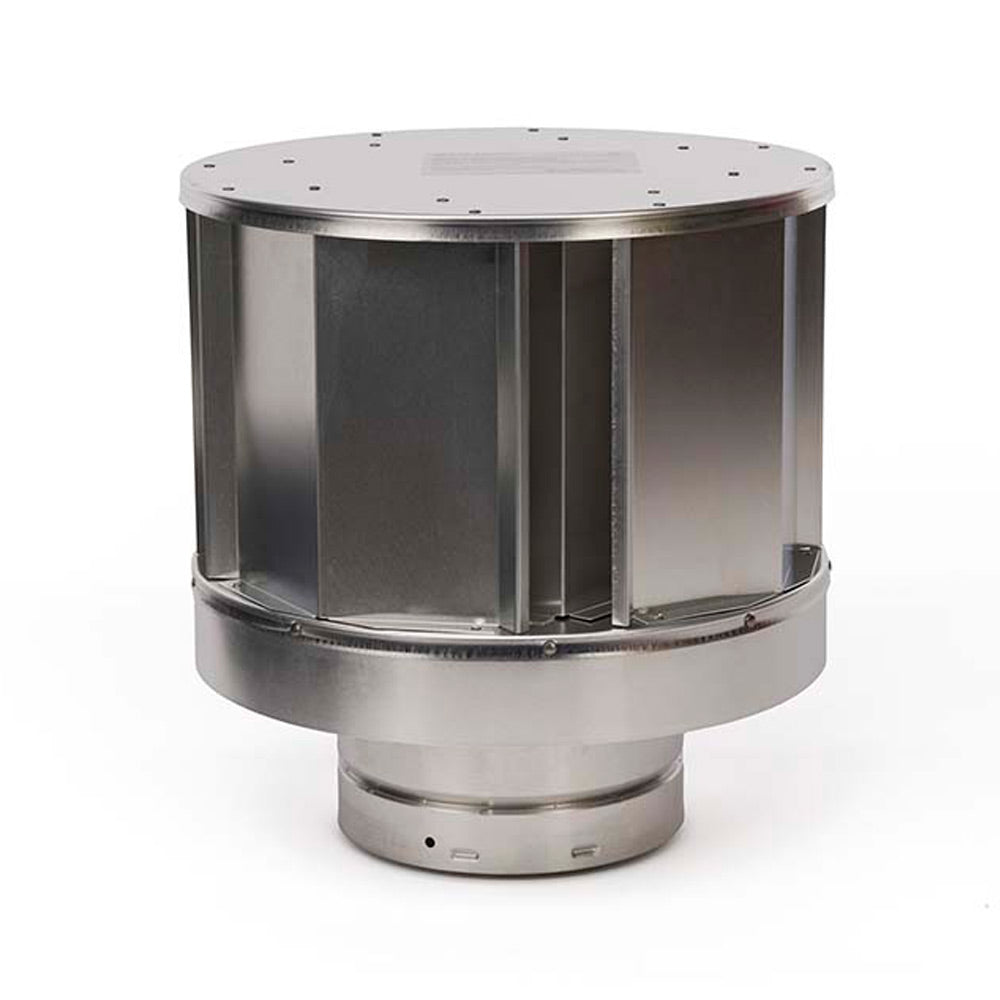 Stainless metal vent cap with storm collar, round top plate and base flange