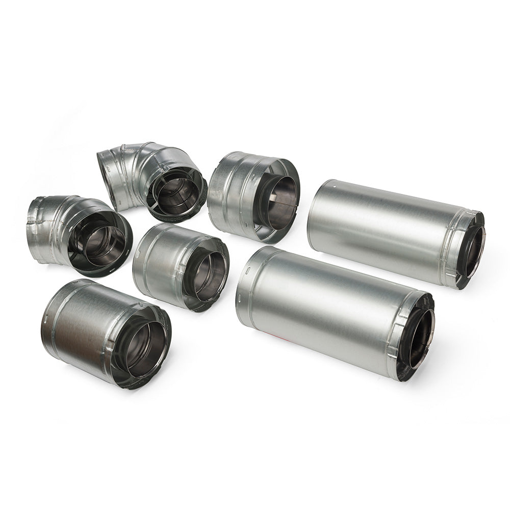 Metal duct slip section fittings, silver, with coupler ends and elbow pieces