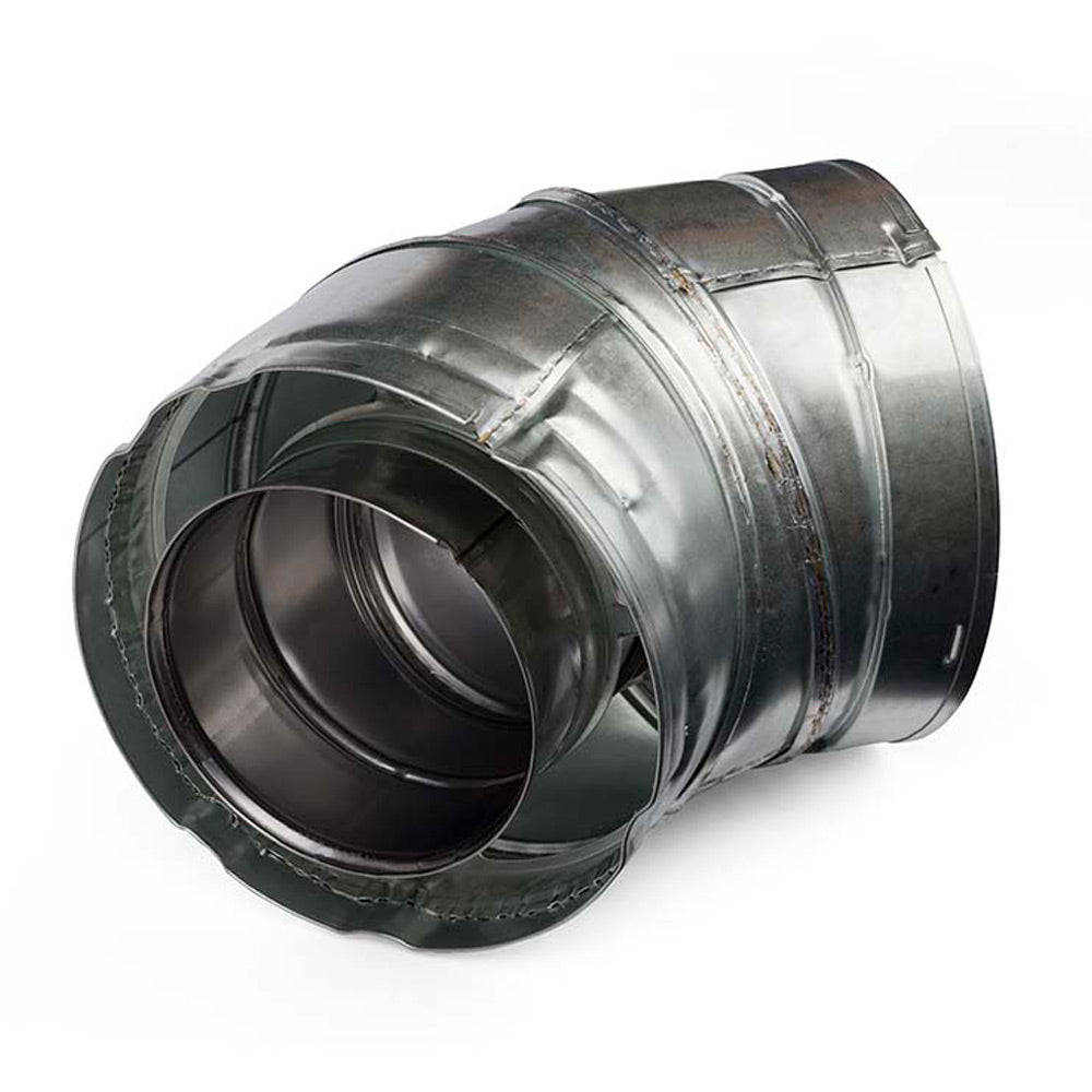 45 degree duct elbow fitting with black gaskets and silver metal housing