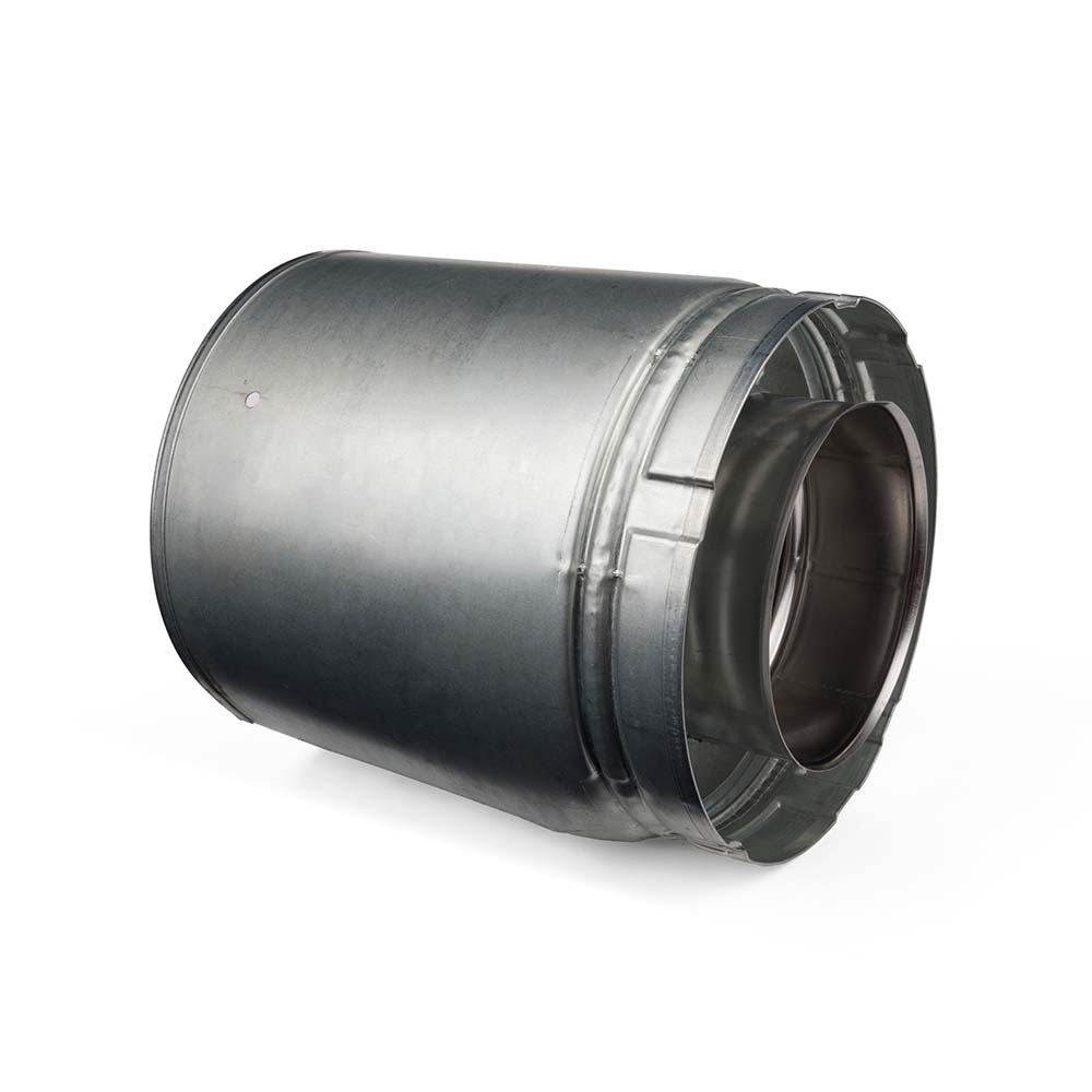 Metal slip section duct with rolled ends and clamp flange, dark and silver