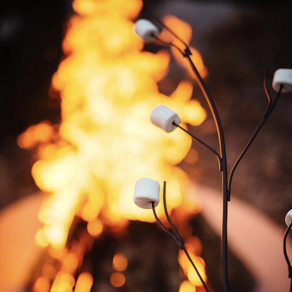 Marshmallow roasting stick with white cube holders and curved black arms